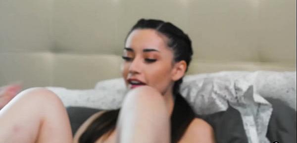  Horny latina teen stepdaughter Aria Lee caught fapping by dad